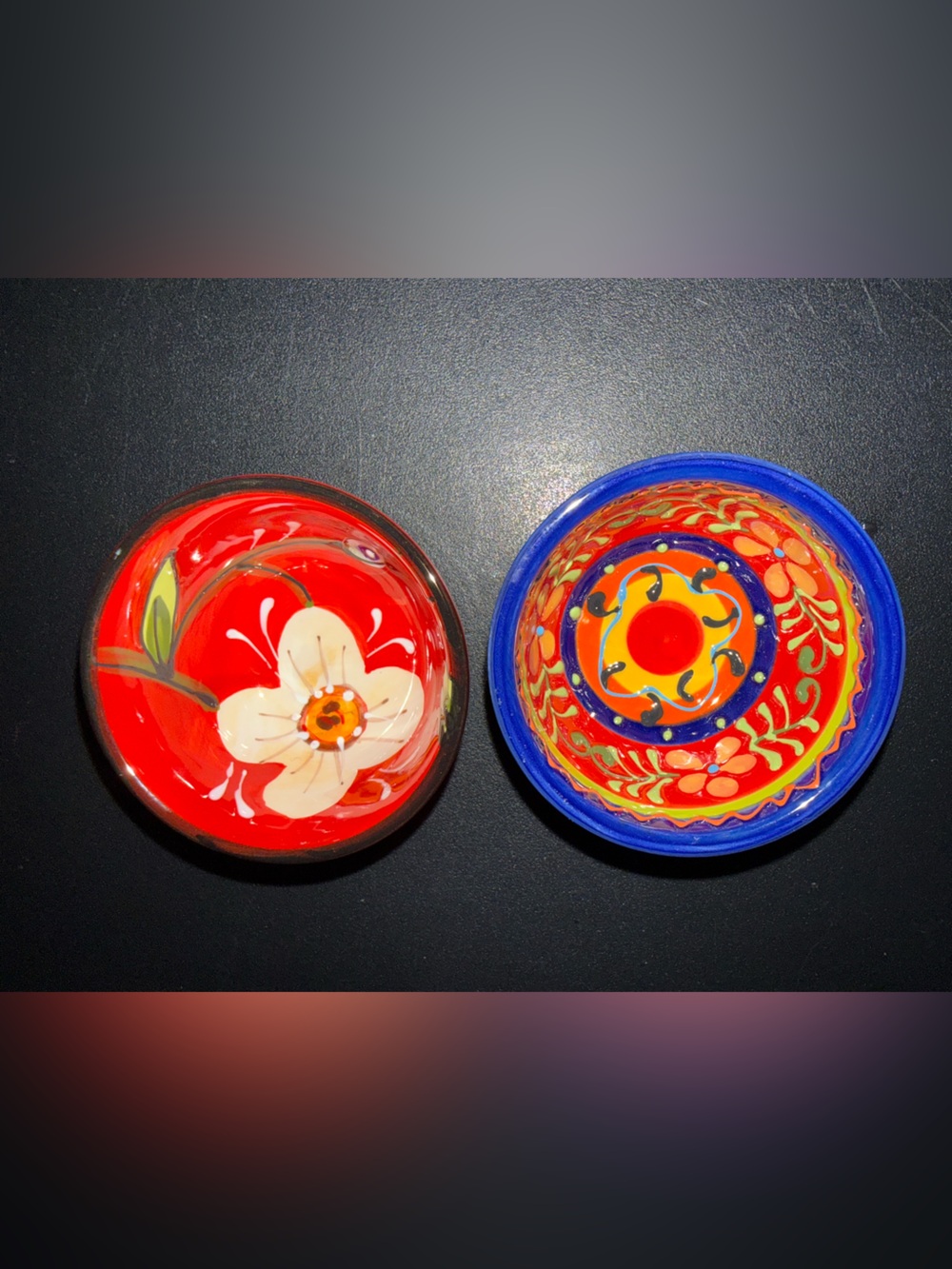 Two hand painted ceramic tapas bowls 3”